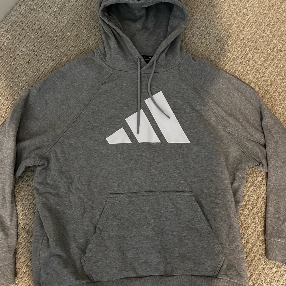 Adidas Men's Charcoal Hoodie with White Logo